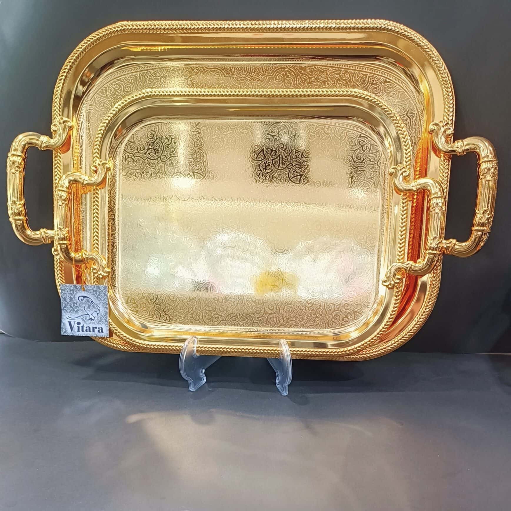 سینی استیل جفتی طلایی طرح دار