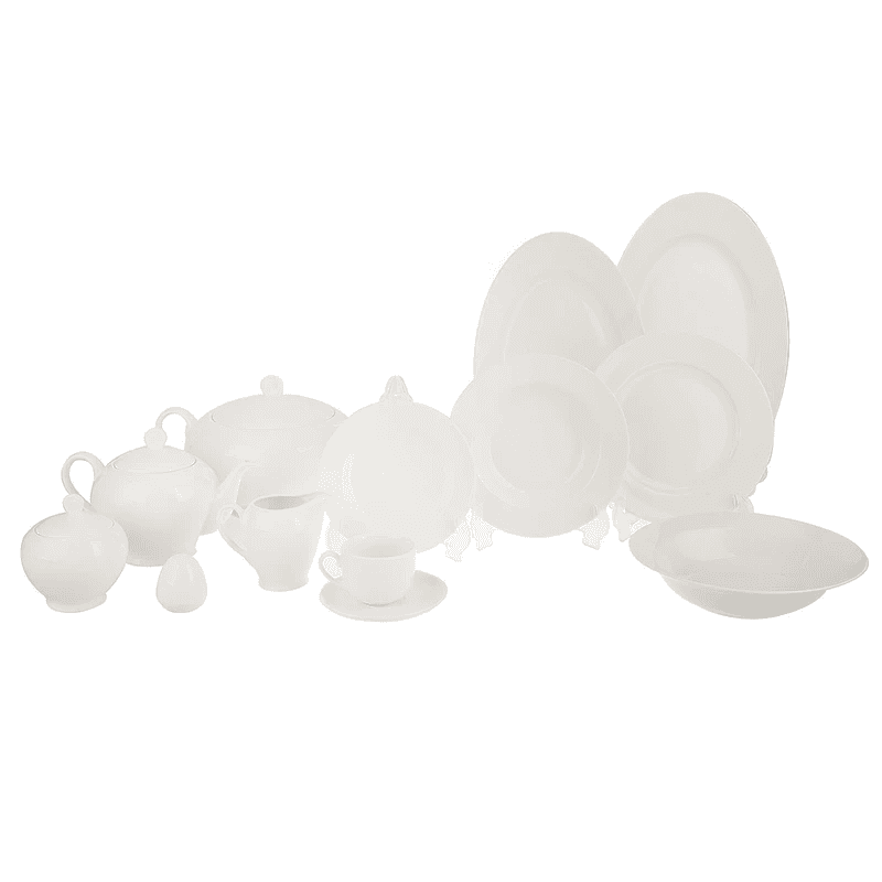 سرویس غذاخوری 102 پارچه چینی زرین ایران سری ایتالیا اف مدل سفید ساده