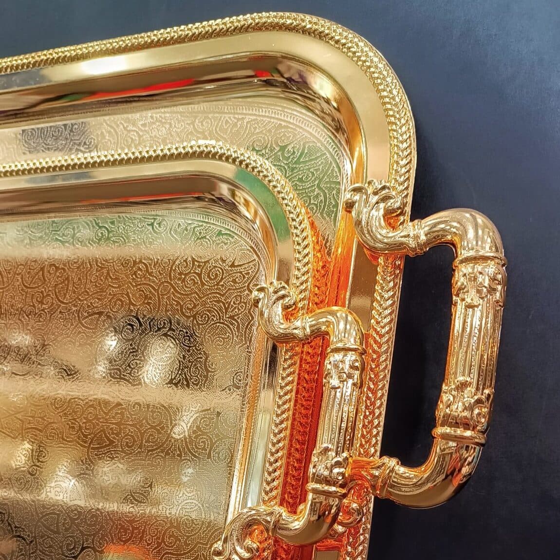 سینی استیل جفتی طلایی طرح دار thumbnail 1