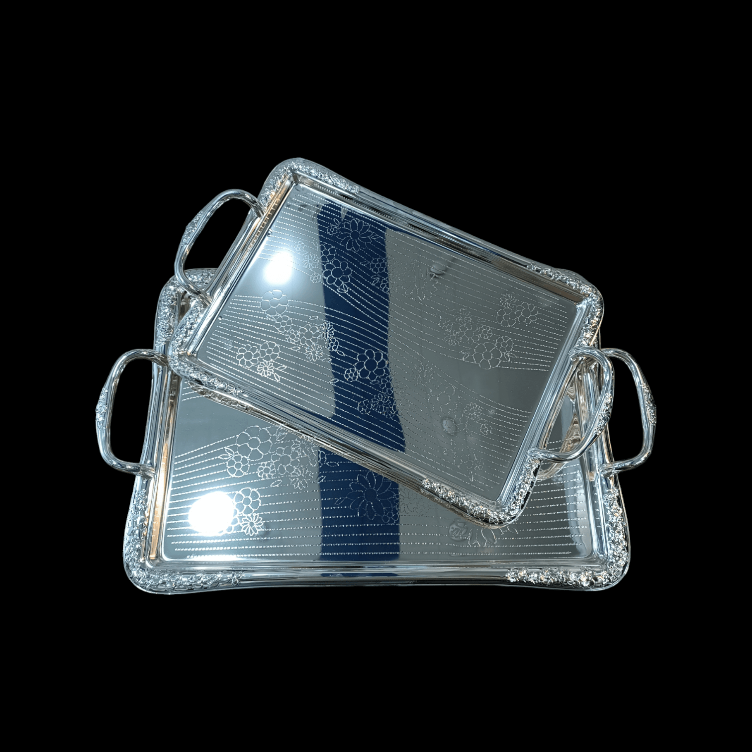 سینی یونی هوم مستطیل طرح گل نقره ای thumbnail 1