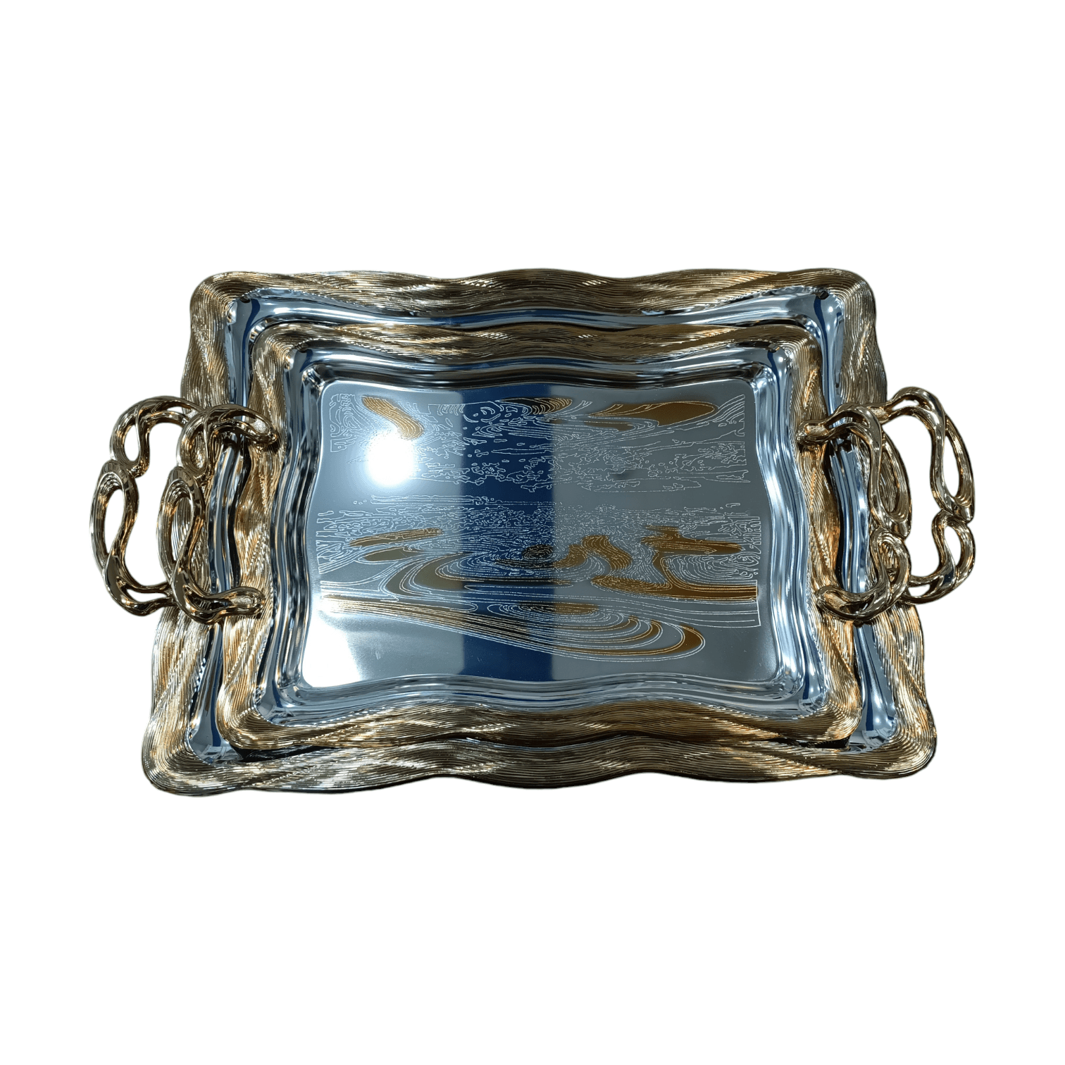 سینی جفتی یونی هوم مستطیل طرح طلایی و نقره ای