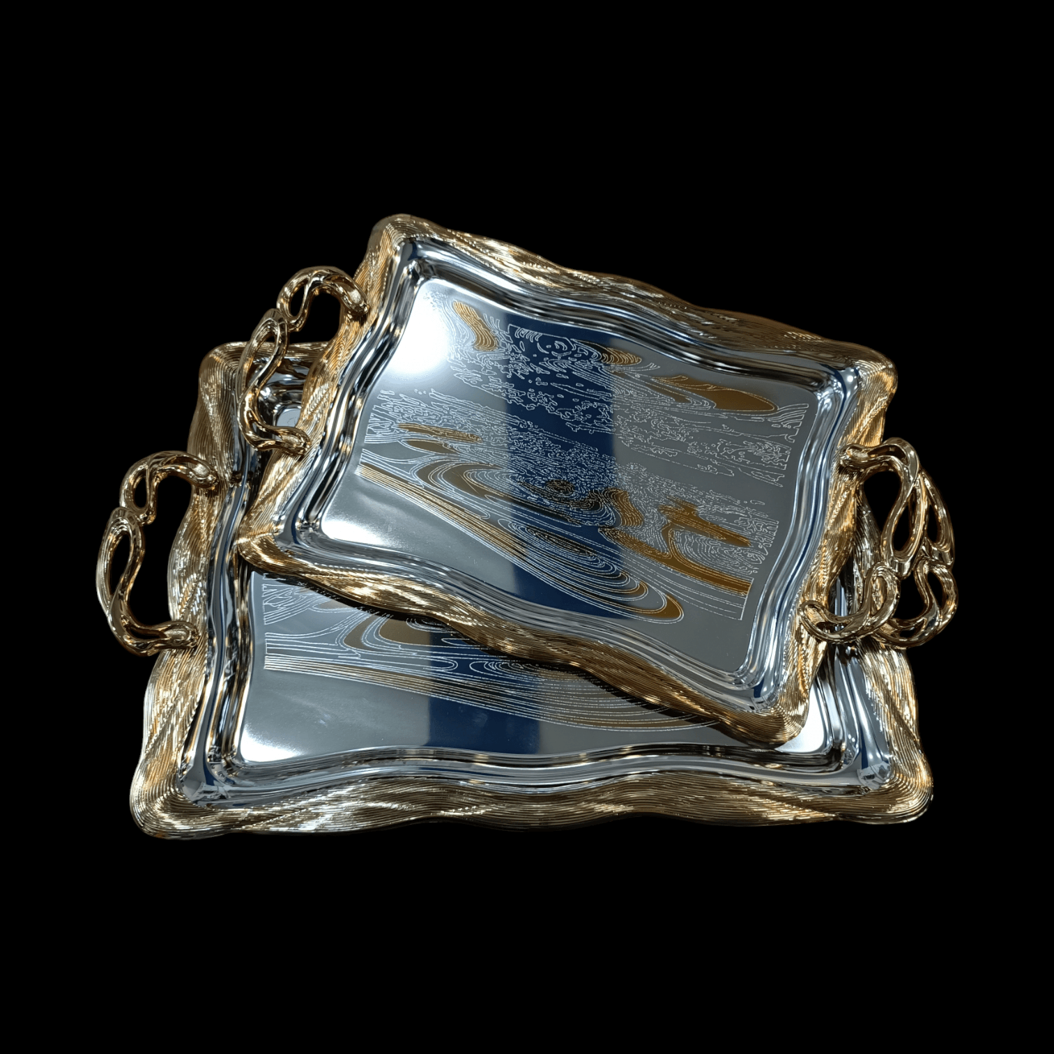 سینی جفتی یونی هوم مستطیل طرح طلایی و نقره ای thumbnail 1