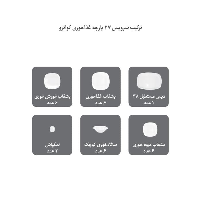 سرویس 27 پارچه کواترو چینی زرین طرح وگاس thumbnail 5