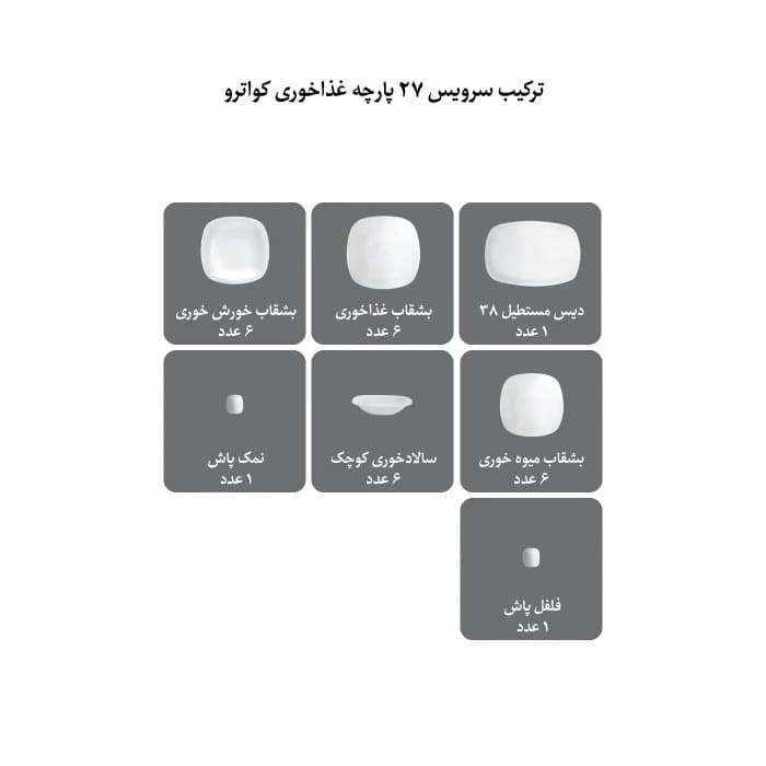 سرویس غذاخوری 27 پارچه 6 نفره فلورانس کواترو چینی زرین thumbnail 4