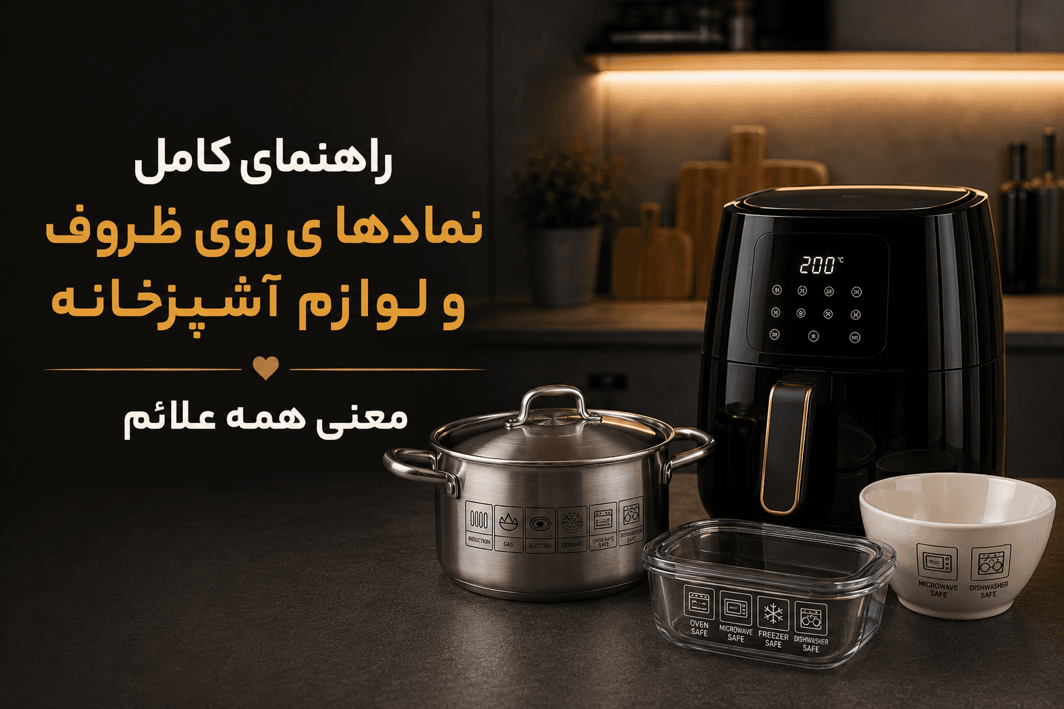 راهنمای کامل نمادهای روی ظروف و لوازم آشپزخانه | معنی همه علائم