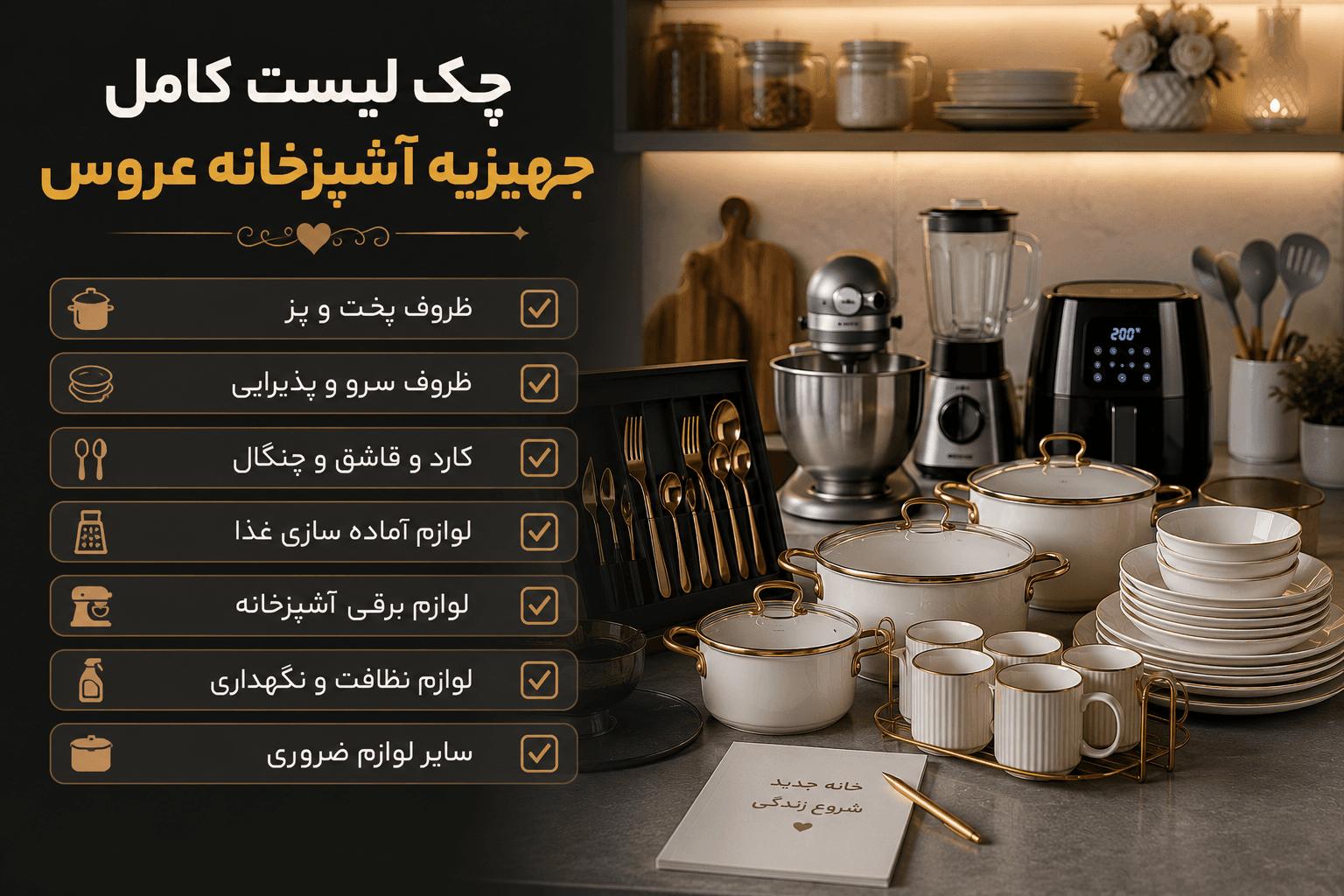 چک لیست کامل جهیزیه آشپزخانه عروس بر اساس میزان بودجه