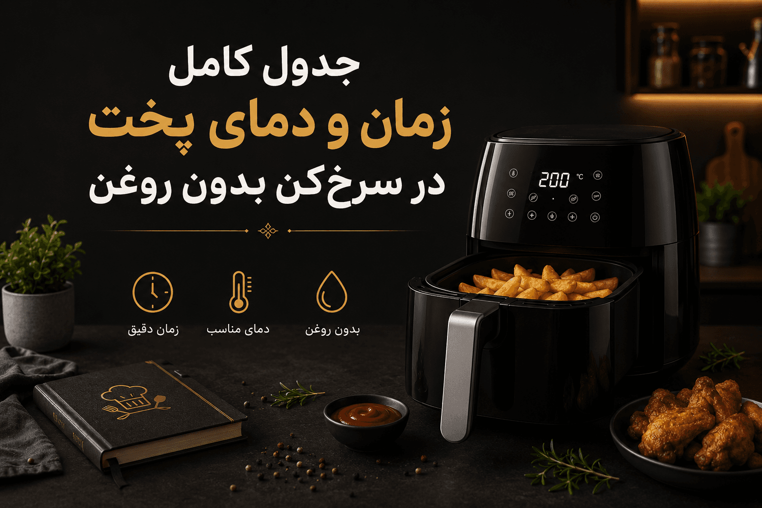 جدول کامل زمان و دمای پخت در سرخکن بدون روغن؛ راهنمای پخت انواع غذا